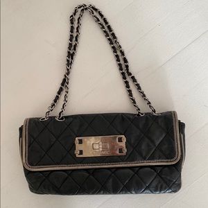 Chanel Logo Quilted Black Leather Purse Flap Bag